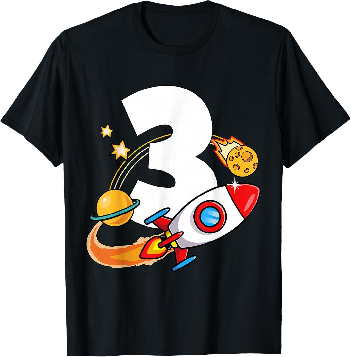 mb 3rd Birthday Rocket Ship Outer Space Universe Kids T-Shirt - T-Shirt | Black