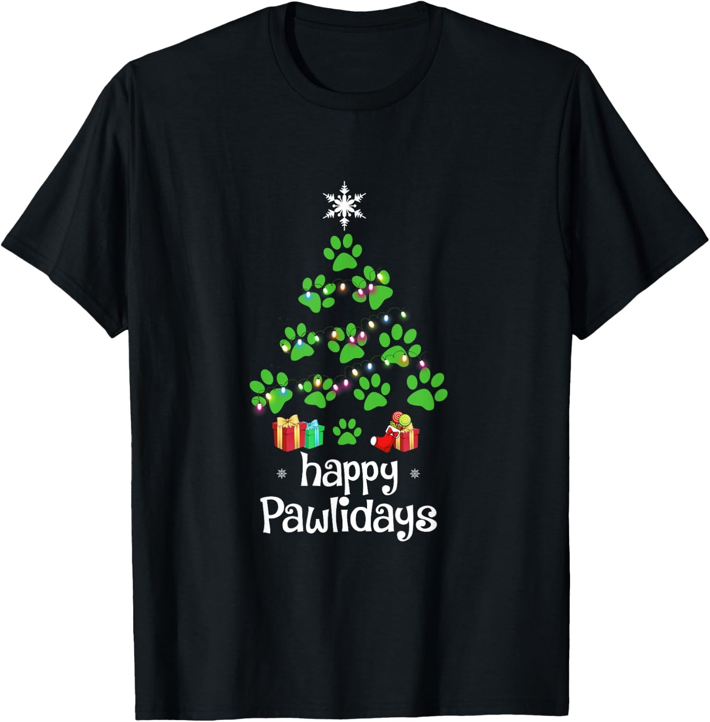 Happy Pawlidays Christmas Funny Paws T-Shirt - T-Shirt | Black
