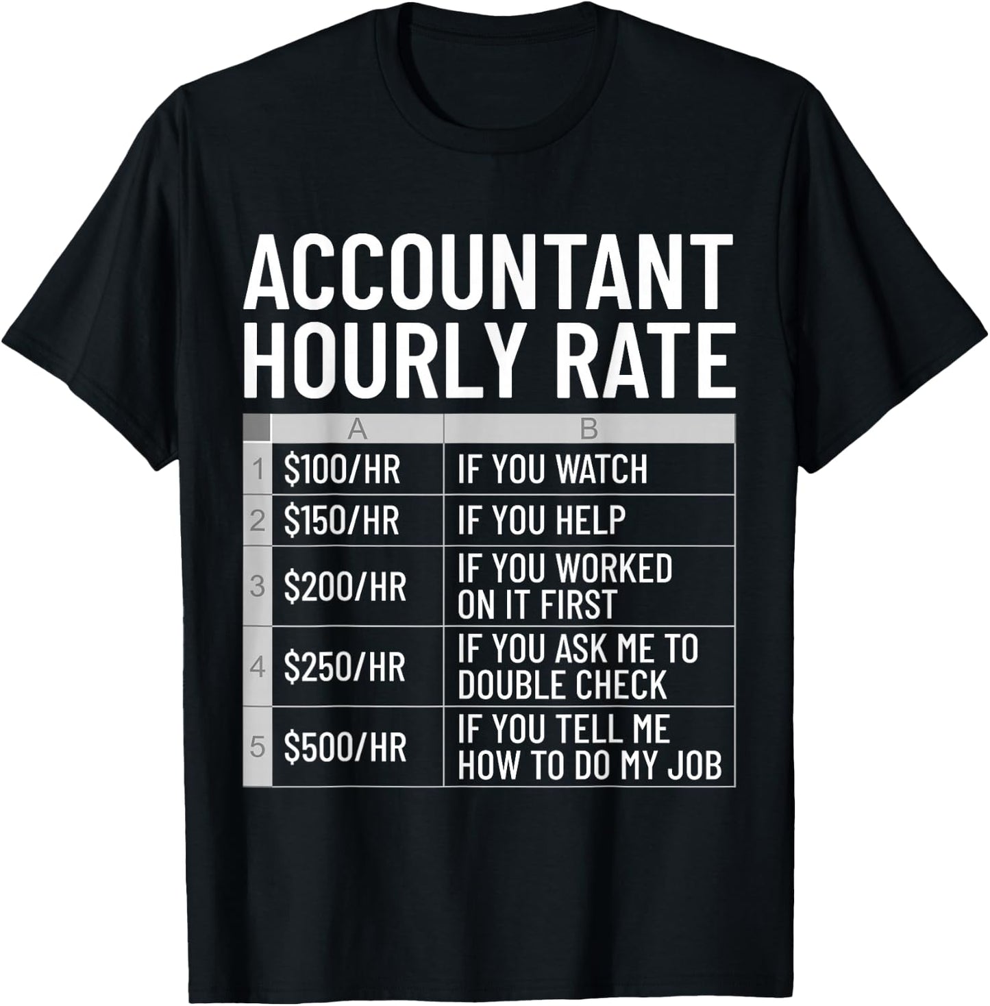 Funny Accountant Hourly Rate CPA Accounting Bookkeeping T-Shirt - T-Shirt | Black