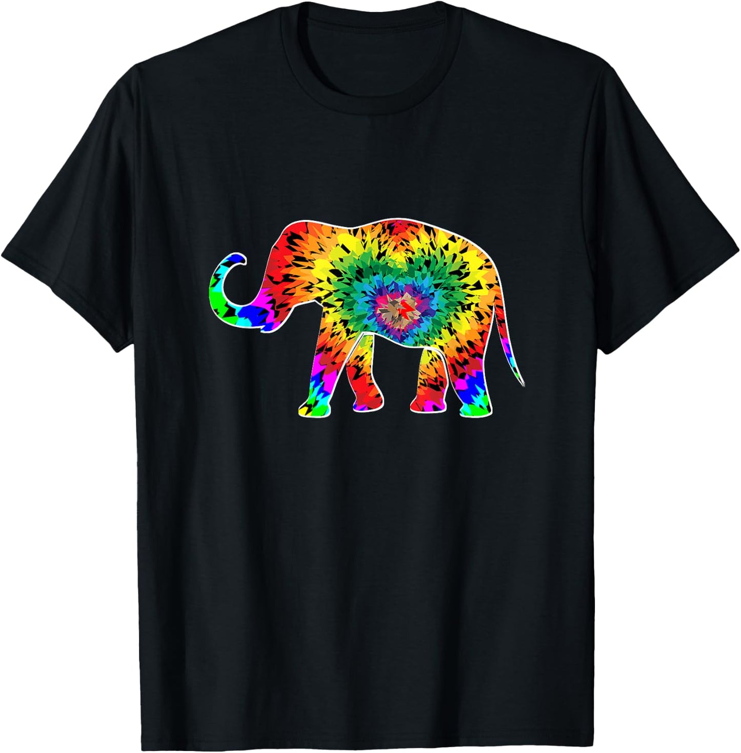 Tie Dye Elephant Hippie 70s Vintage Elephant Lover T-Shirt - T-Shirt | Black