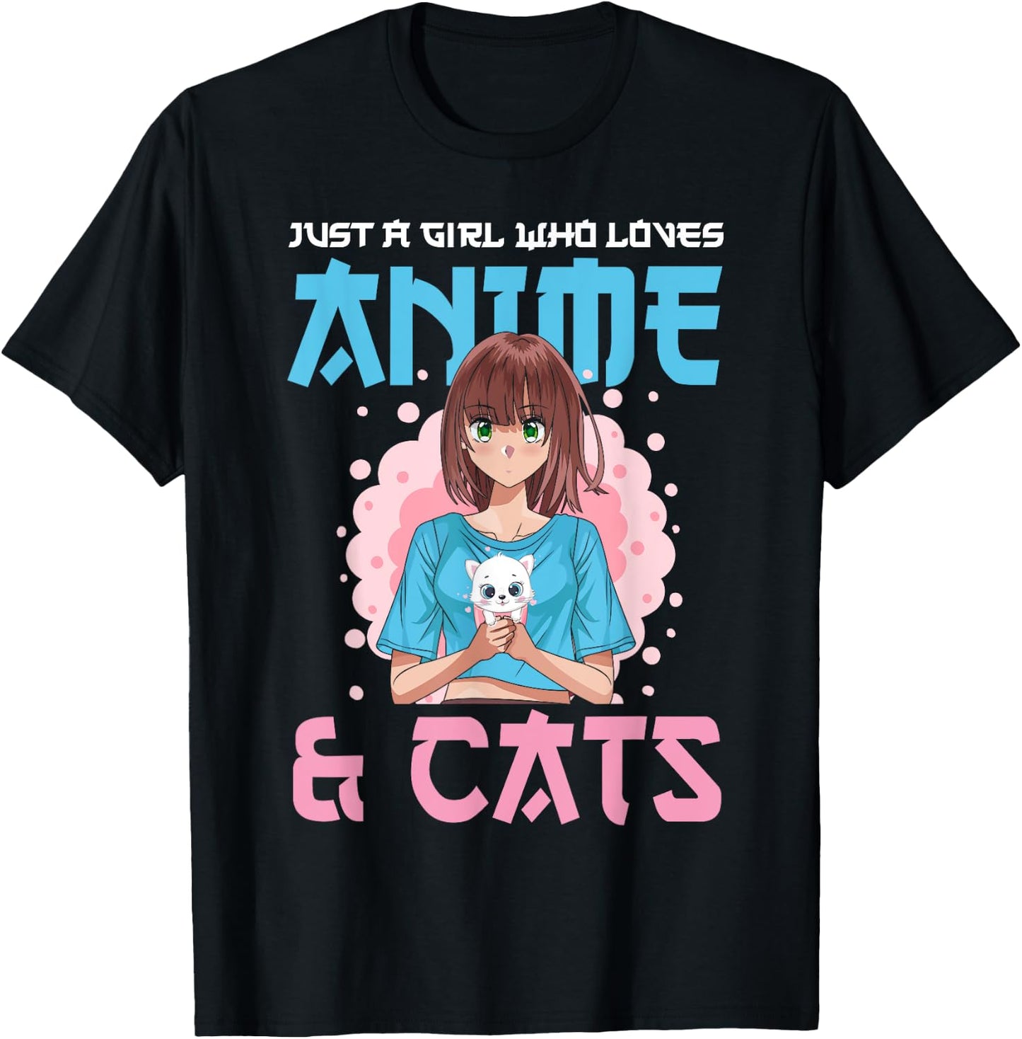 Just A Girl Who Loves Anime and Cats Cute Cat Lover Teens T-Shirt - T-Shirt | Black