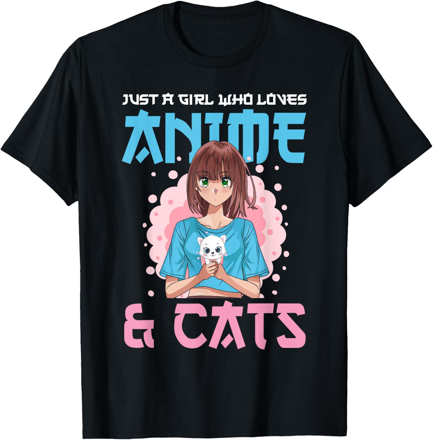 Just A Girl Who Loves Anime and Cats Cute Cat Lover Teens T-Shirt - T-Shirt | Black