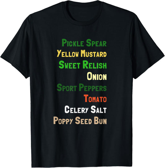 Chicago Hot Dog Ingredients T-Shirt - T-Shirt | Black
