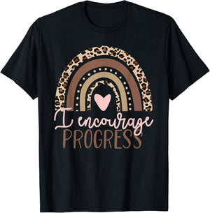 Special Education SPED I Encourage Progress Leopard Rainbow T-Shirt - T-Shirt | Black