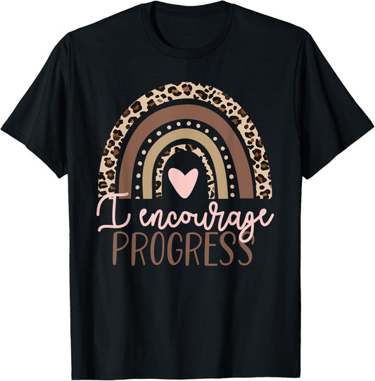 Special Education SPED I Encourage Progress Leopard Rainbow T-Shirt - T-Shirt | Black