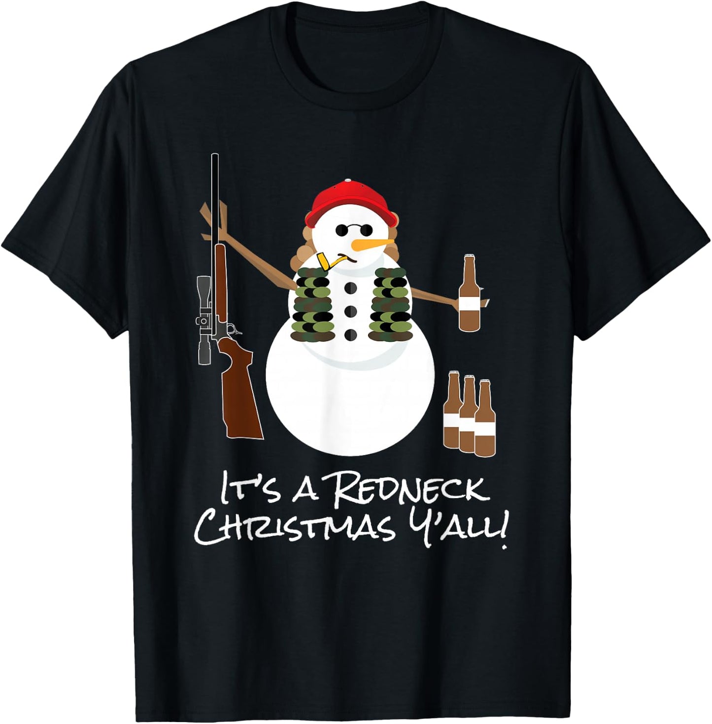 Funny Redneck Gift Snowman Beer Rifle T-Shirt - T-Shirt | Black