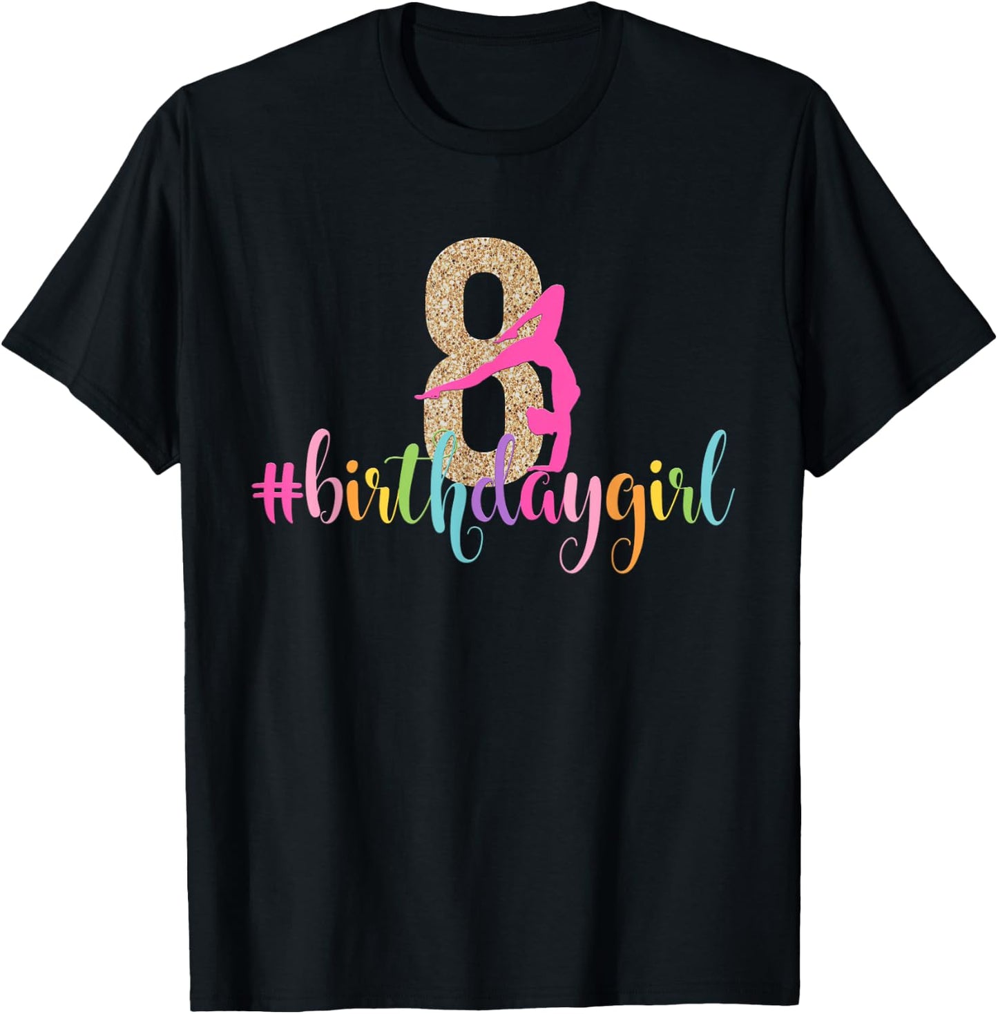 8th Birthday Gymnastics Girls Rainbow Party Gymnast T-Shirt - T-Shirt | Black