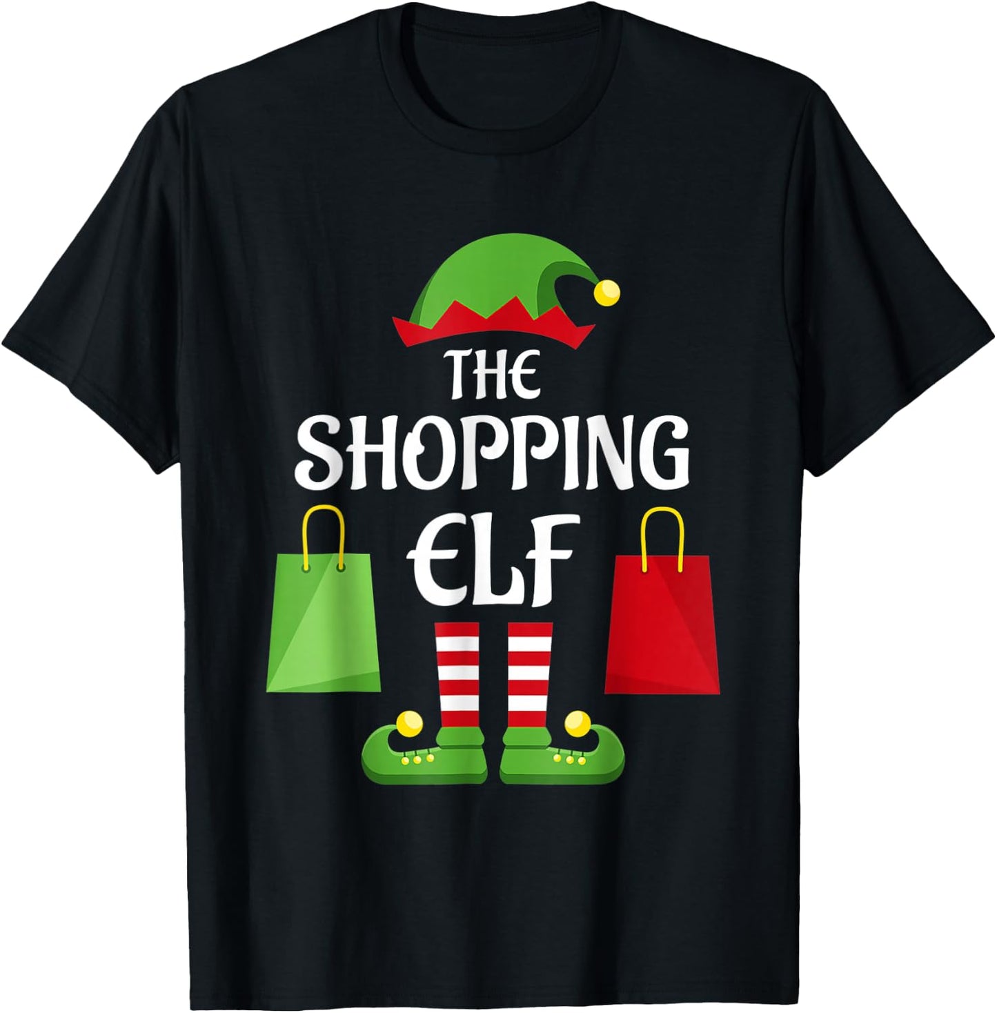 Shopping Elf Family Matching Group Christmas Shopper T-Shirt - T-Shirt | Black