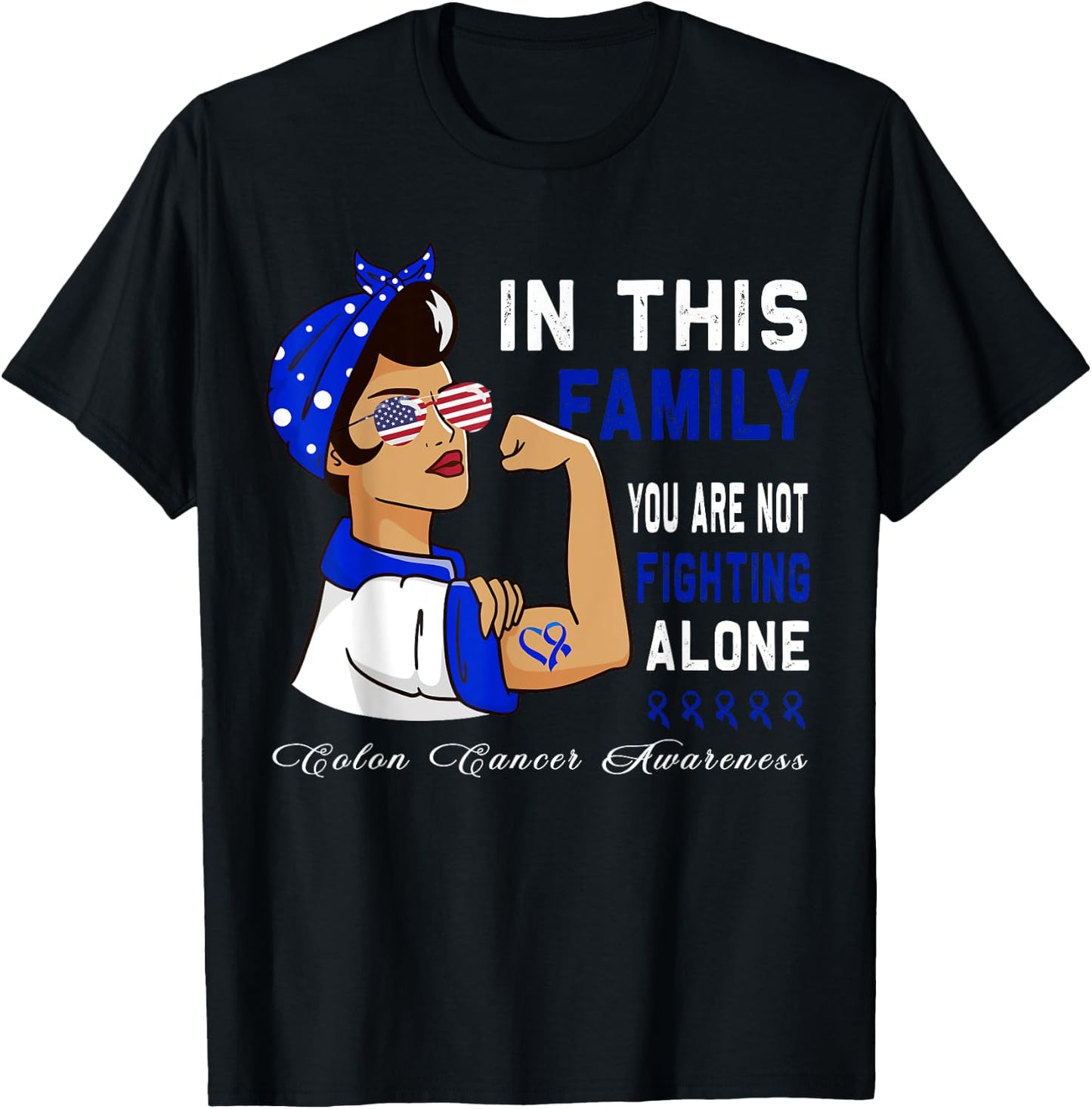 Blue Ribbon Fighter Family Women bandana Colon Cancer T-Shirt - T-Shirt | Black
