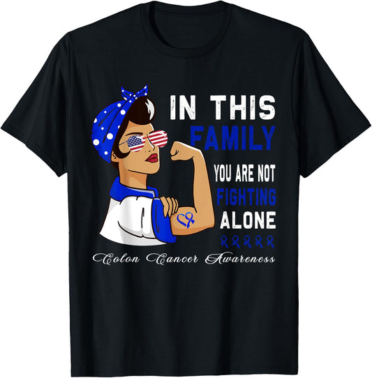 Blue Ribbon Fighter Family Women bandana Colon Cancer T-Shirt - T-Shirt | Black