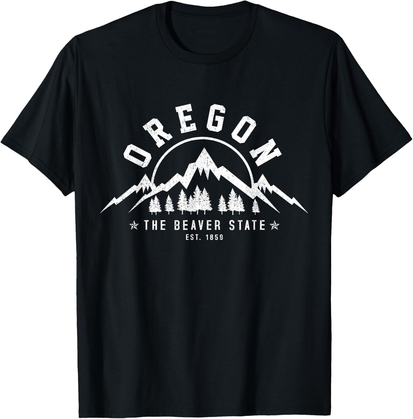 Oregon The Beaver State Est. 1859 Vintage Mountains Gift T-Shirt - T-Shirt | Black