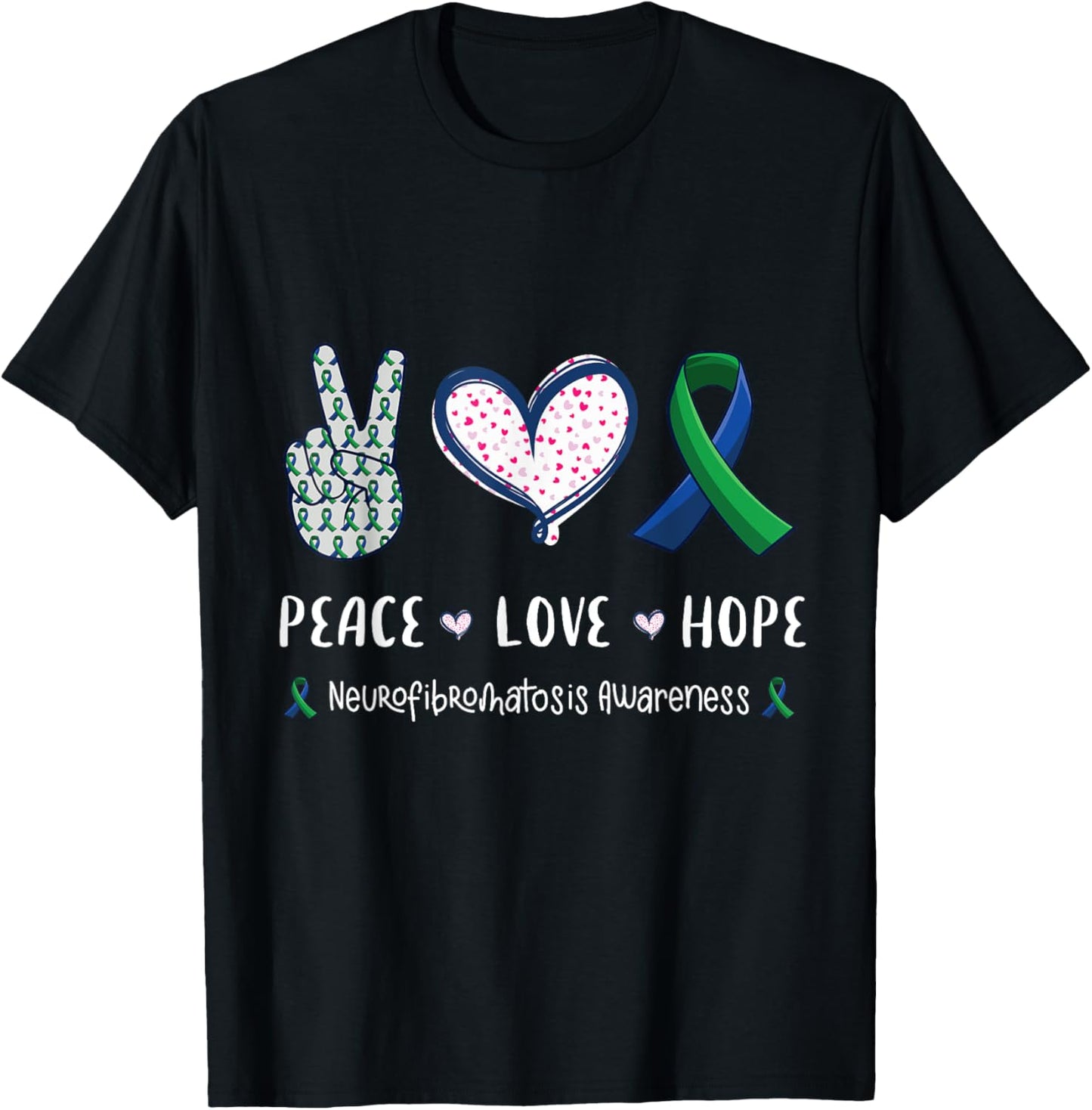 Peace Love hope neurofibromatosis awareness men women kids T-Shirt - T-Shirt | Black