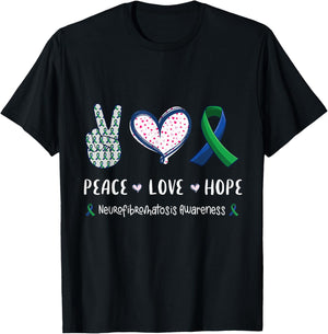 Peace Love hope neurofibromatosis awareness men women kids T-Shirt - T-Shirt | Black