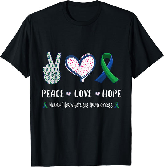 Peace Love hope neurofibromatosis awareness men women kids T-Shirt - T-Shirt | Black