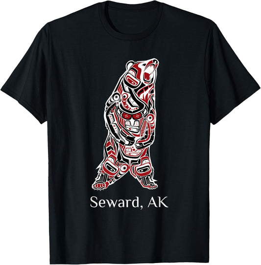 Seward Alaska Native American Indian Brown Grizzly Bear Gift T-Shirt - T-Shirt | Black