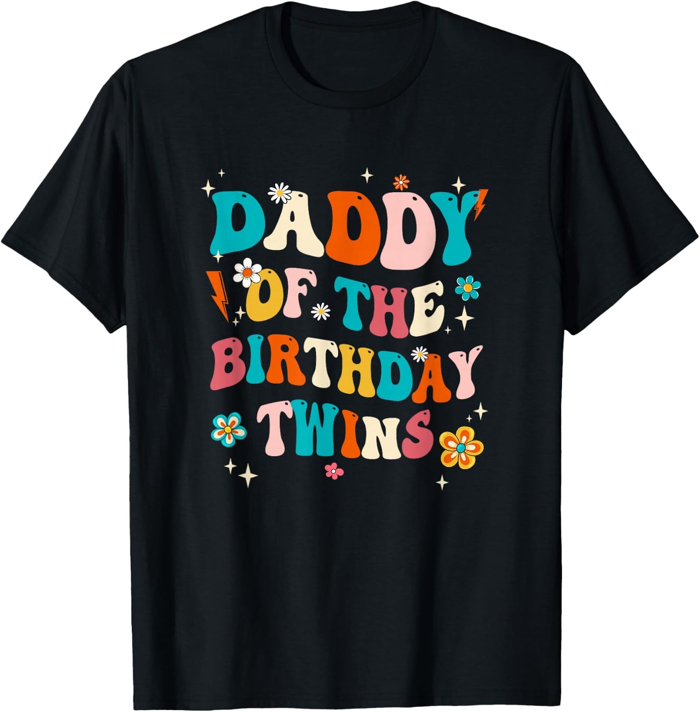 Daddy of The Birthday Twins Boys Girls Party Retro Bday T-Shirt - T-Shirt | Black
