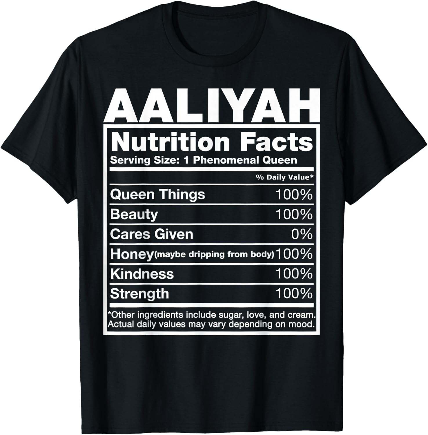 Aaliyah Nutrition Facts Aaliyah Name Birthday Shirt T-Shirt - T-Shirt | Black