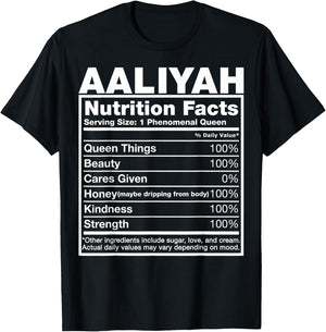 Aaliyah Nutrition Facts Aaliyah Name Birthday Shirt T-Shirt - T-Shirt | Black