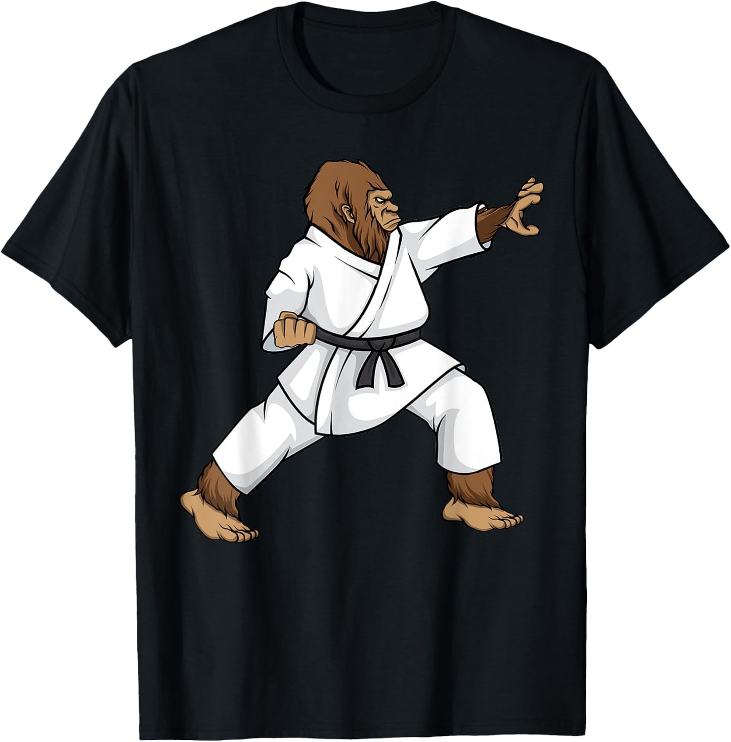 Funny Ninja Bigfoot doing Karate With Samurai Design Bigfoot T-Shirt - T-Shirt | Black