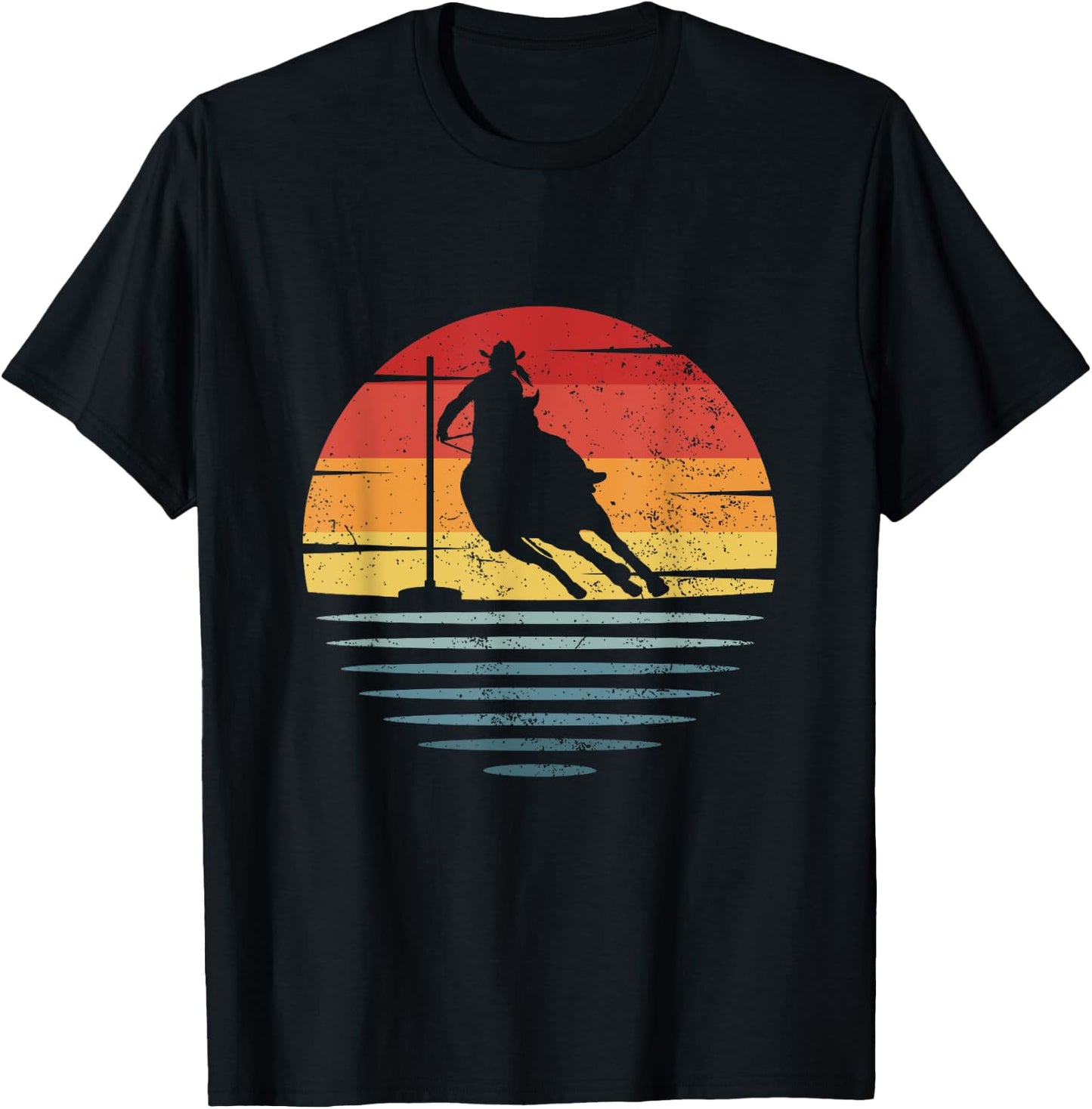 Retro Cowgirl Riding Horse Silhouette Rodeo Pole Bending T-Shirt - T-Shirt | Black