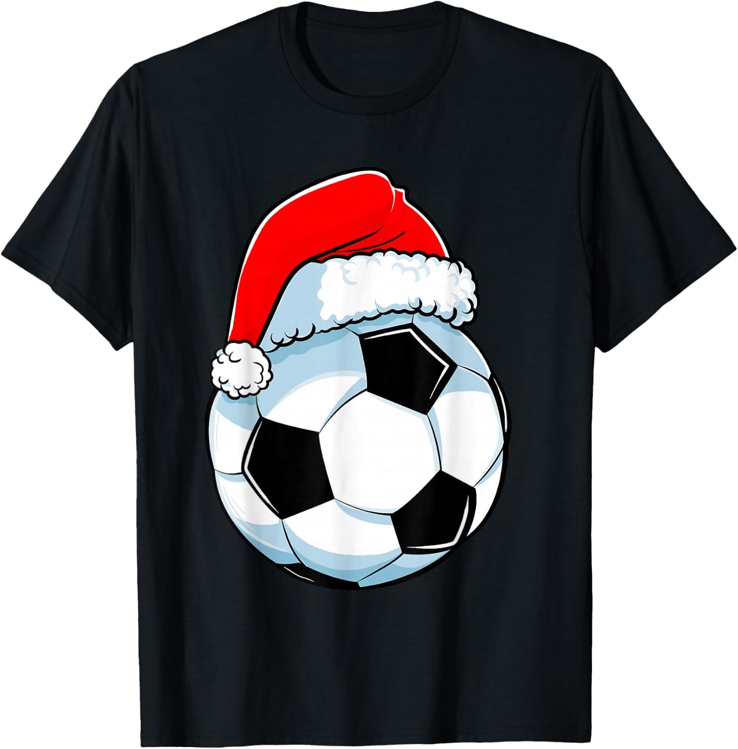 Soccer Christmas Funny Santa Hat Ball Sports Men Kids Boys T-Shirt - T-Shirt | Black