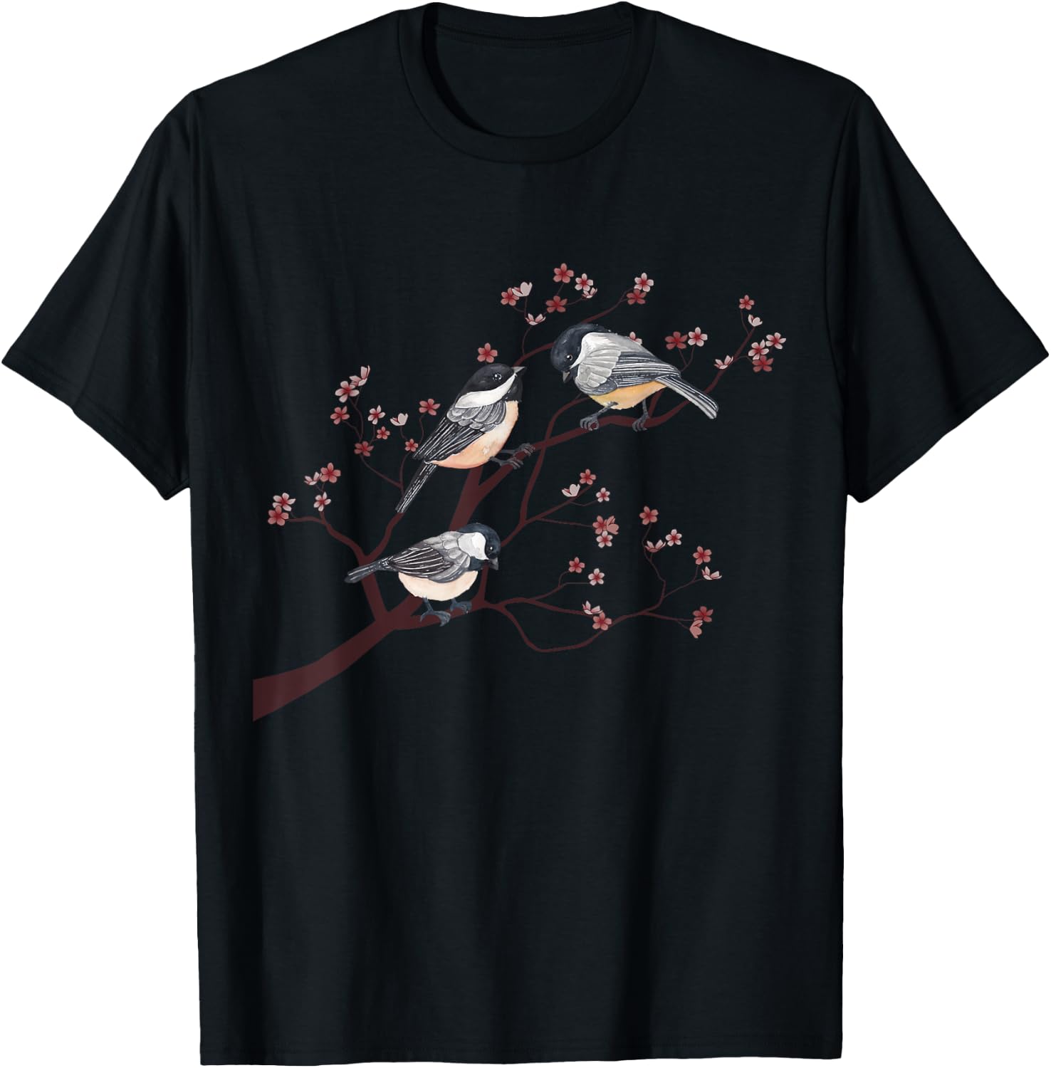 Bird Watching Nature Animal Vintage Blossom Chickadee T-Shirt - T-Shirt | Black
