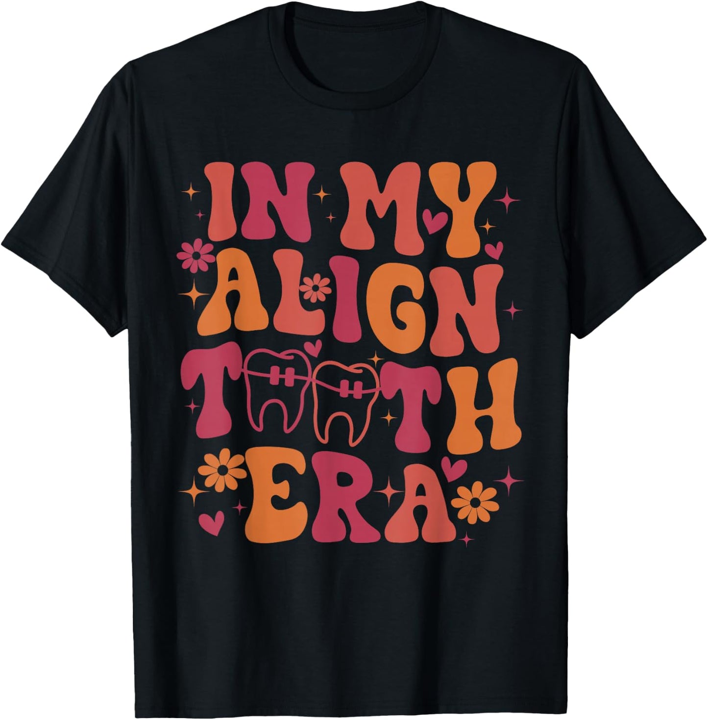 Retro In My Align Teeth Era Funny Orthodontist Dentist Teeth T-Shirt - T-Shirt | Black