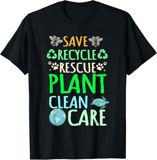 Recycling Environmentalist Recycle Earth Day Rescue Plant T-Shirt - T-Shirt | Black