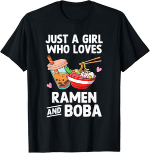 Just A Girl Who Loves Ramen And Boba Bubble Tea Teen Girls T-Shirt - T-Shirt | Black