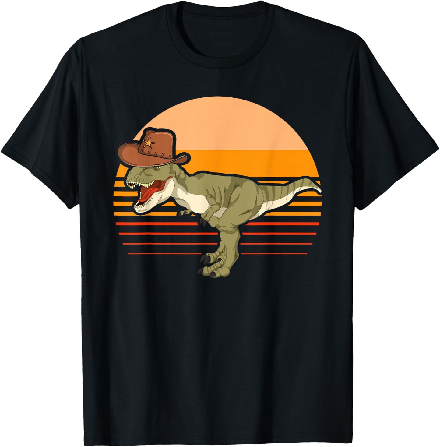 Retro Roar Dino Hat Roaring T-Rex Cowboy Dinosaur T-Shirt - T-Shirt | Black