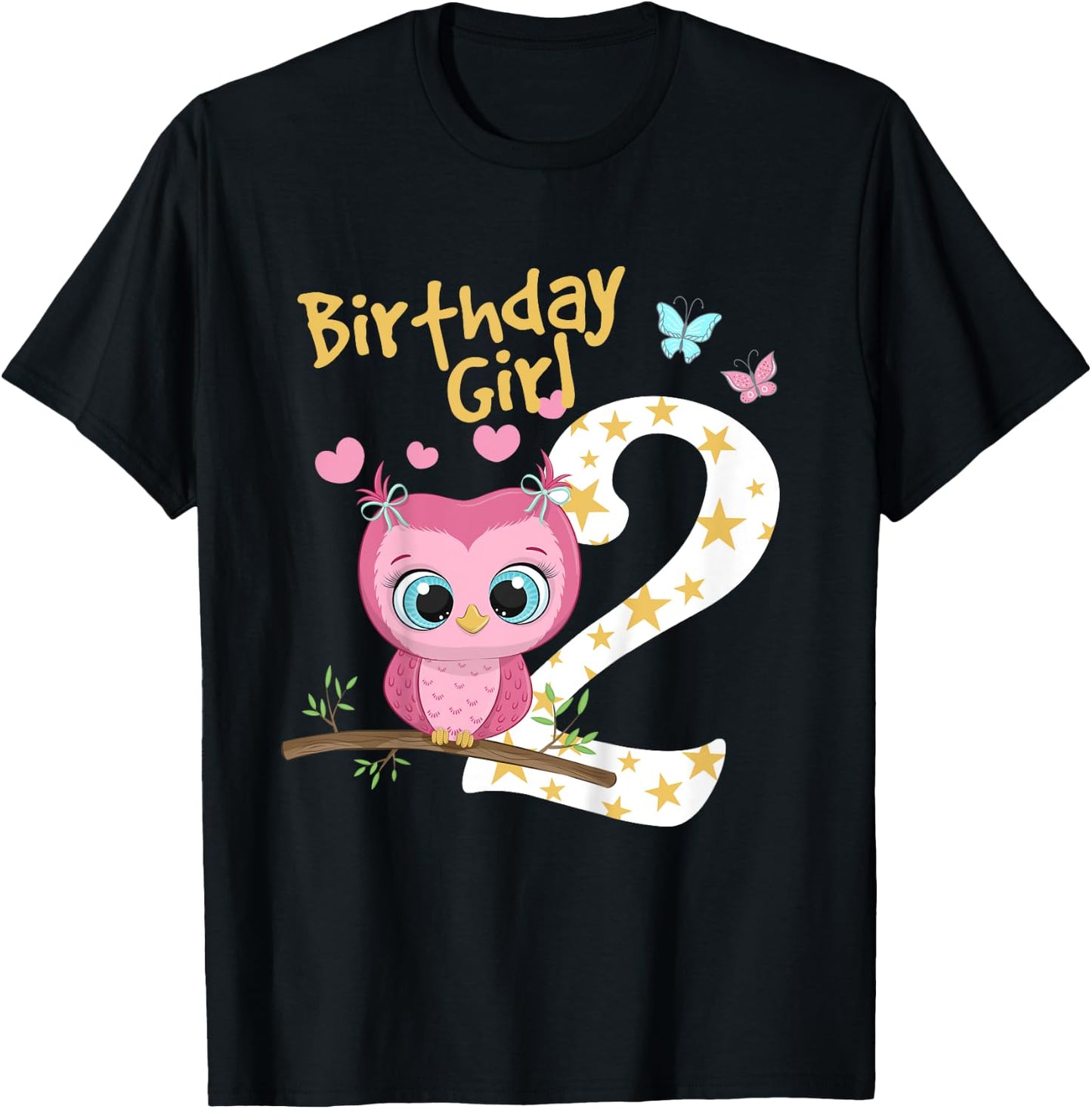 2nd Birthday Shirt For Girls Owl Birthday Girl 2 Years T-Shirt - T-Shirt | Black