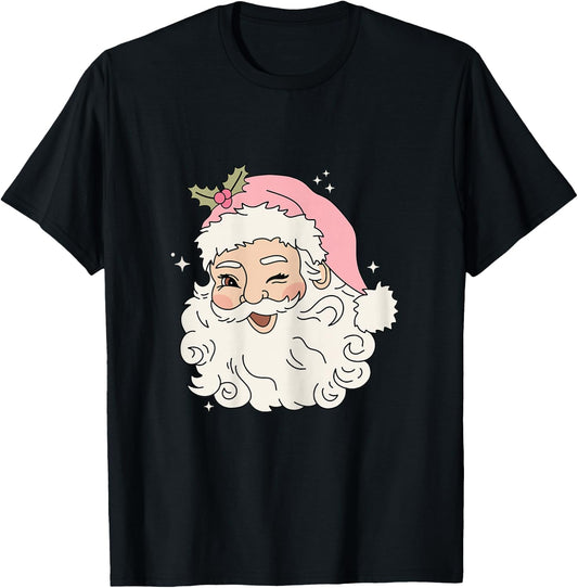 Pink Retro Vintage Santa Christmas Women, Girls T-Shirt - T-Shirt | Black