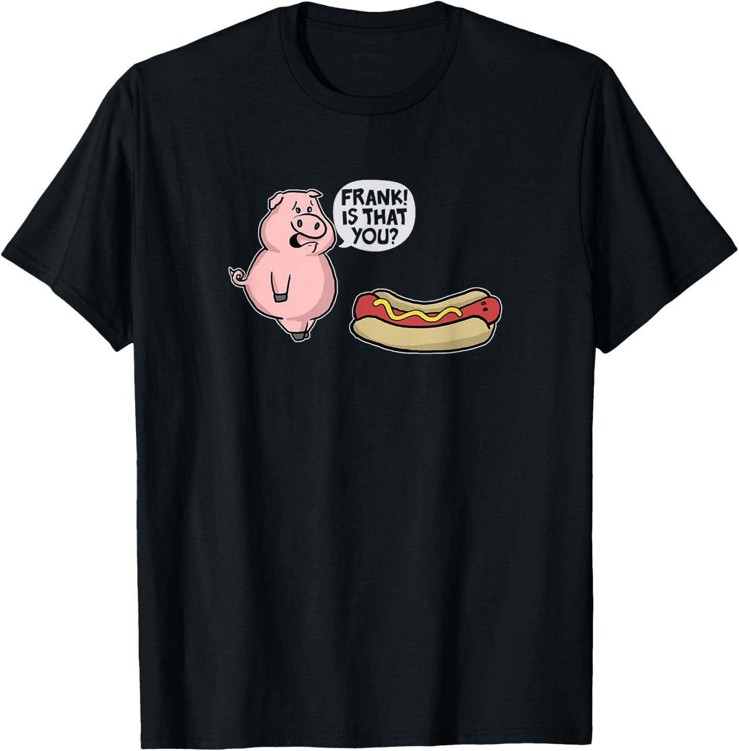 Trendy Apparel -Adults Casual Graphic Black Small Pig And Hot Dog Funny Cartoon T-Shirt - T-Shirt | Black