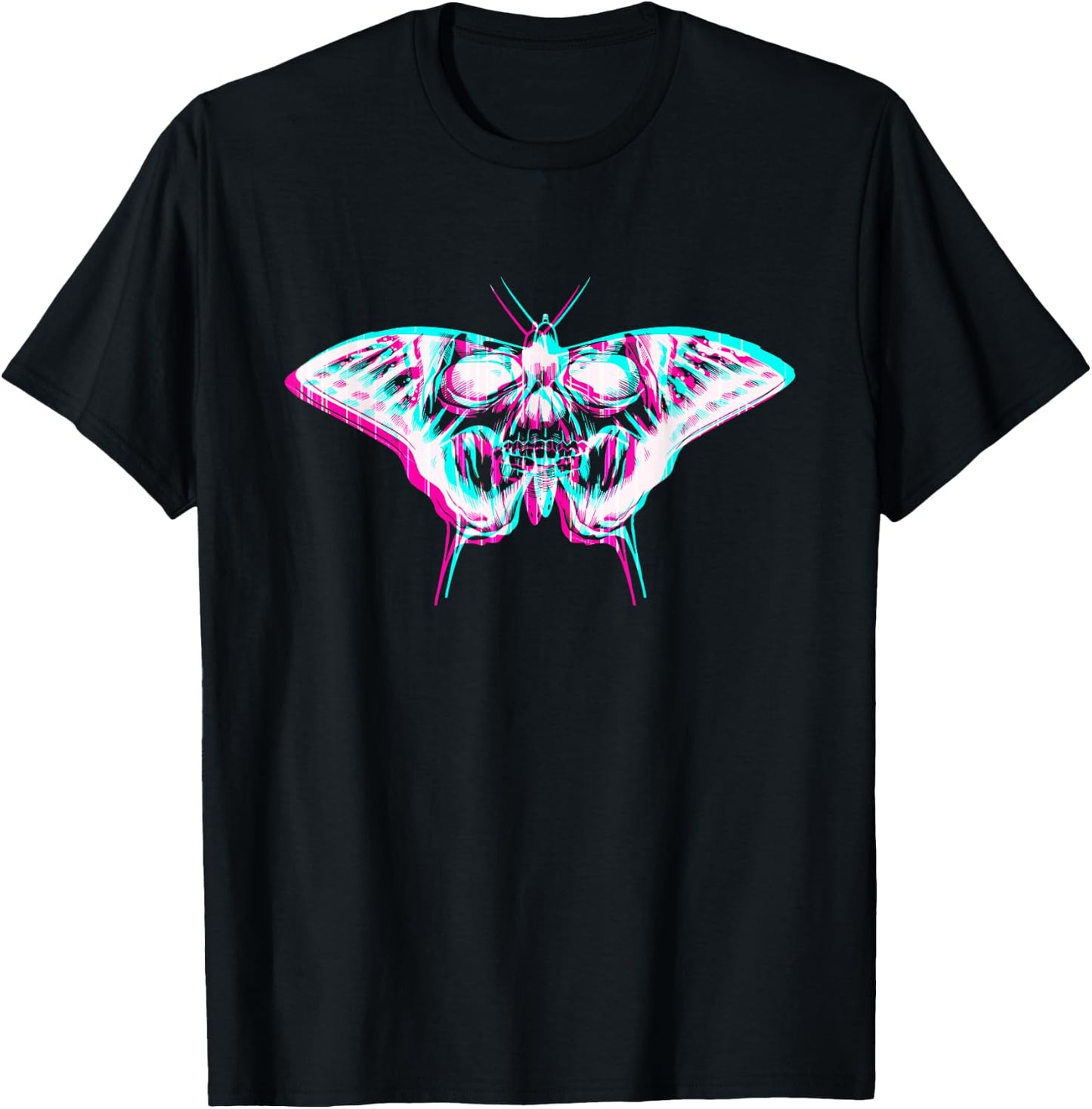 Aesthetic Pastel Goth Butterfly Skull Glitch T-Shirt - T-Shirt | Black
