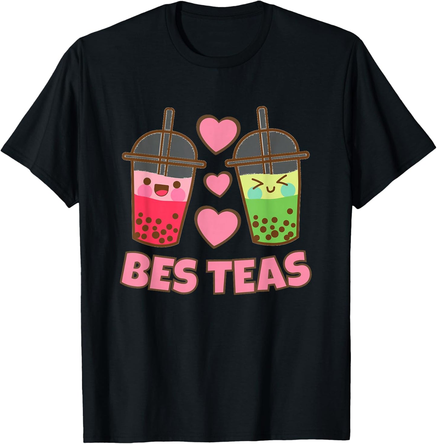 BES Teas Besties Cute Kawaii Bubble Tea Boba Best Friend Small T-Shirt - T-Shirt | Black