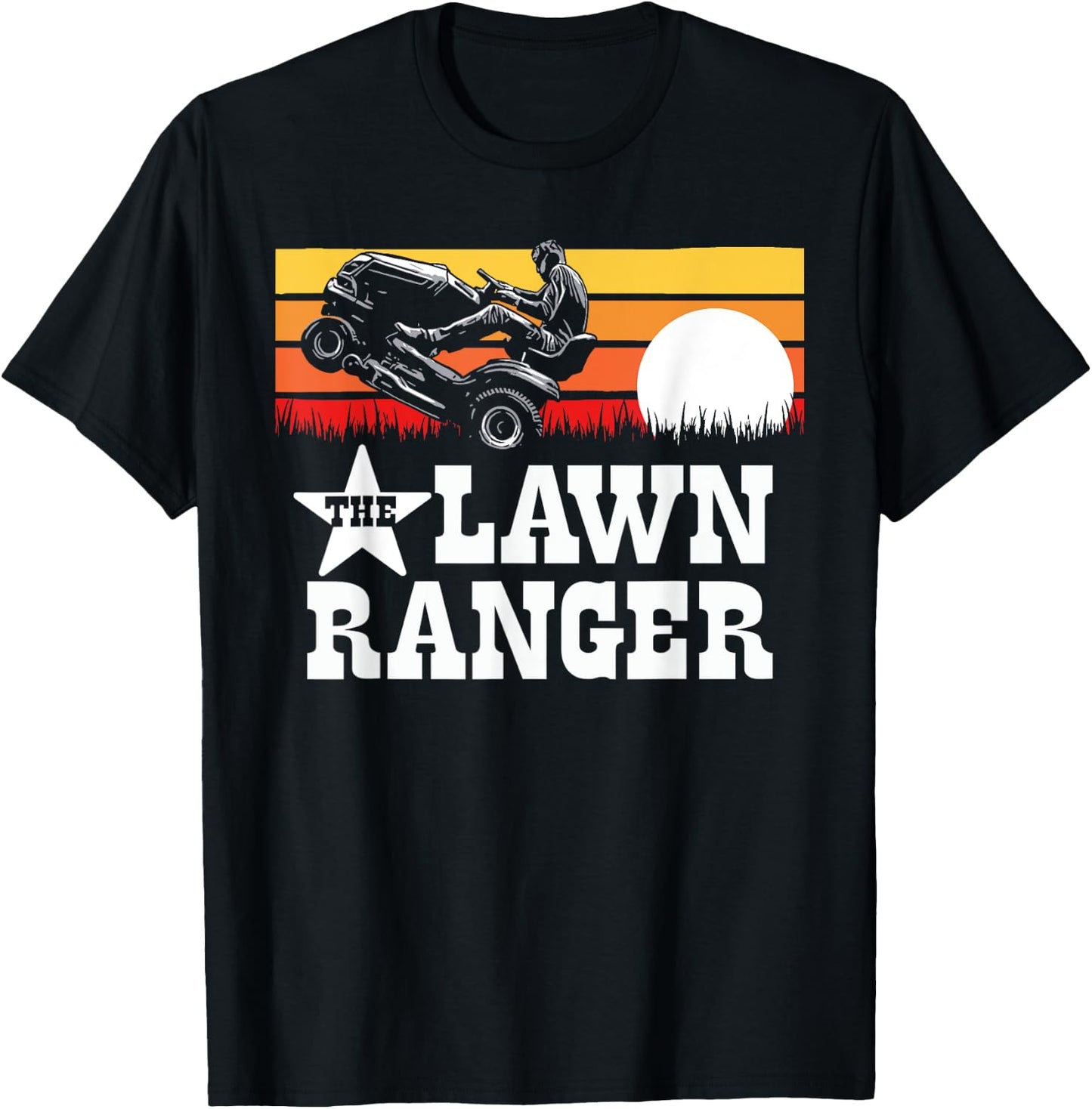 The Lawn Ranger Riding Lawn Mower Wheelie Funny Vintage T-Shirt - T-Shirt | Black