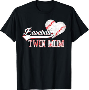 Family Baseball Player Baseball Twin Mom Vintage Christmas T-Shirt - T-Shirt | Black