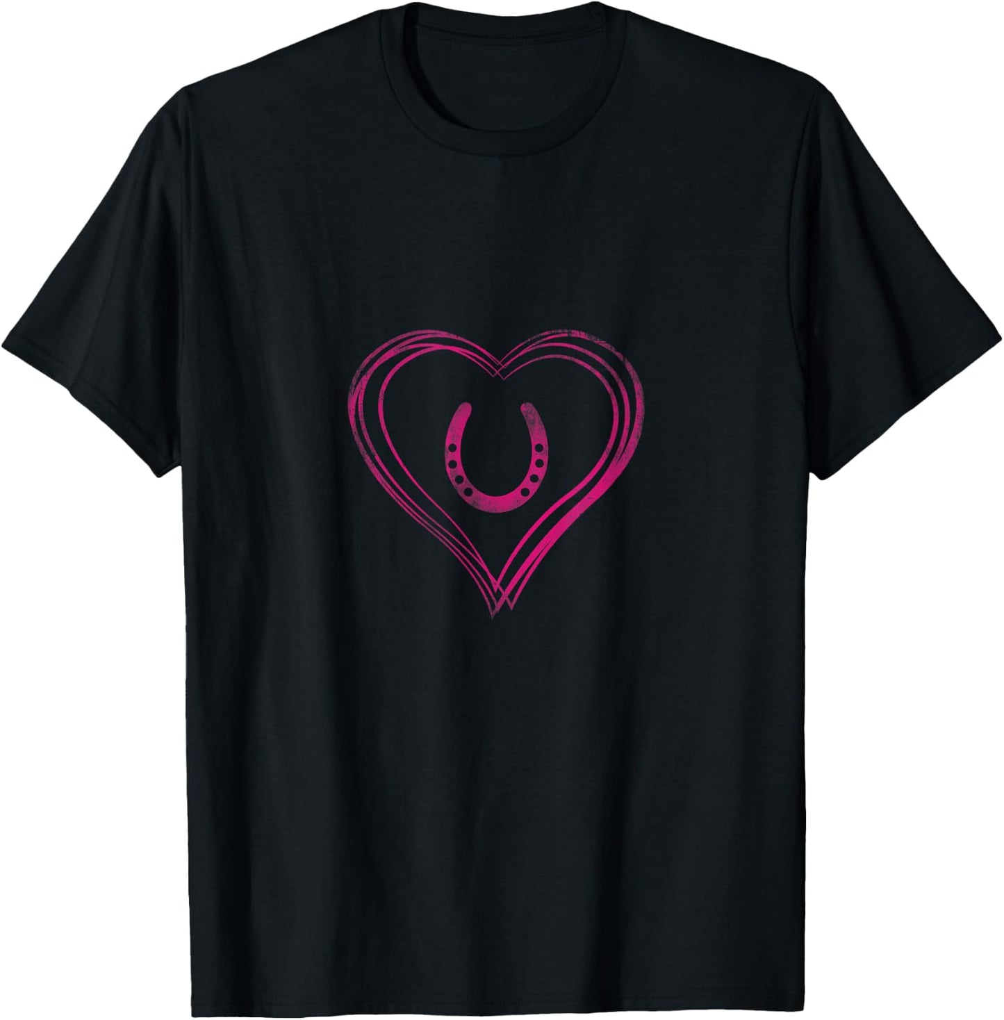 A Heart with Pink Horseshoe for Horses T-Shirt - T-Shirt | Black
