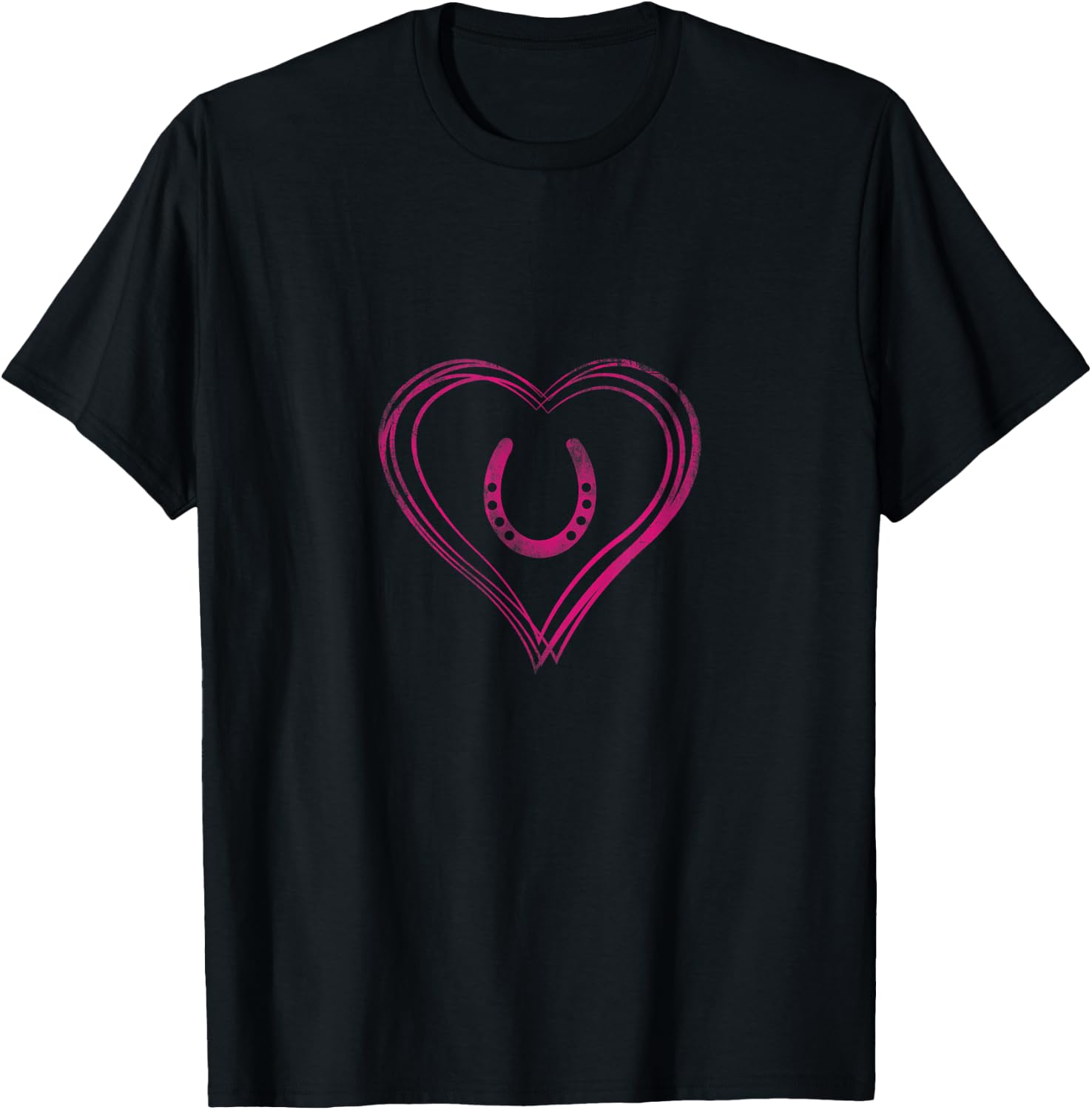 A Heart with Pink Horseshoe for Horses T-Shirt - T-Shirt | Black