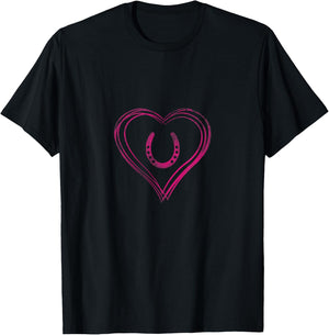 A Heart with Pink Horseshoe for Horses T-Shirt - T-Shirt | Black