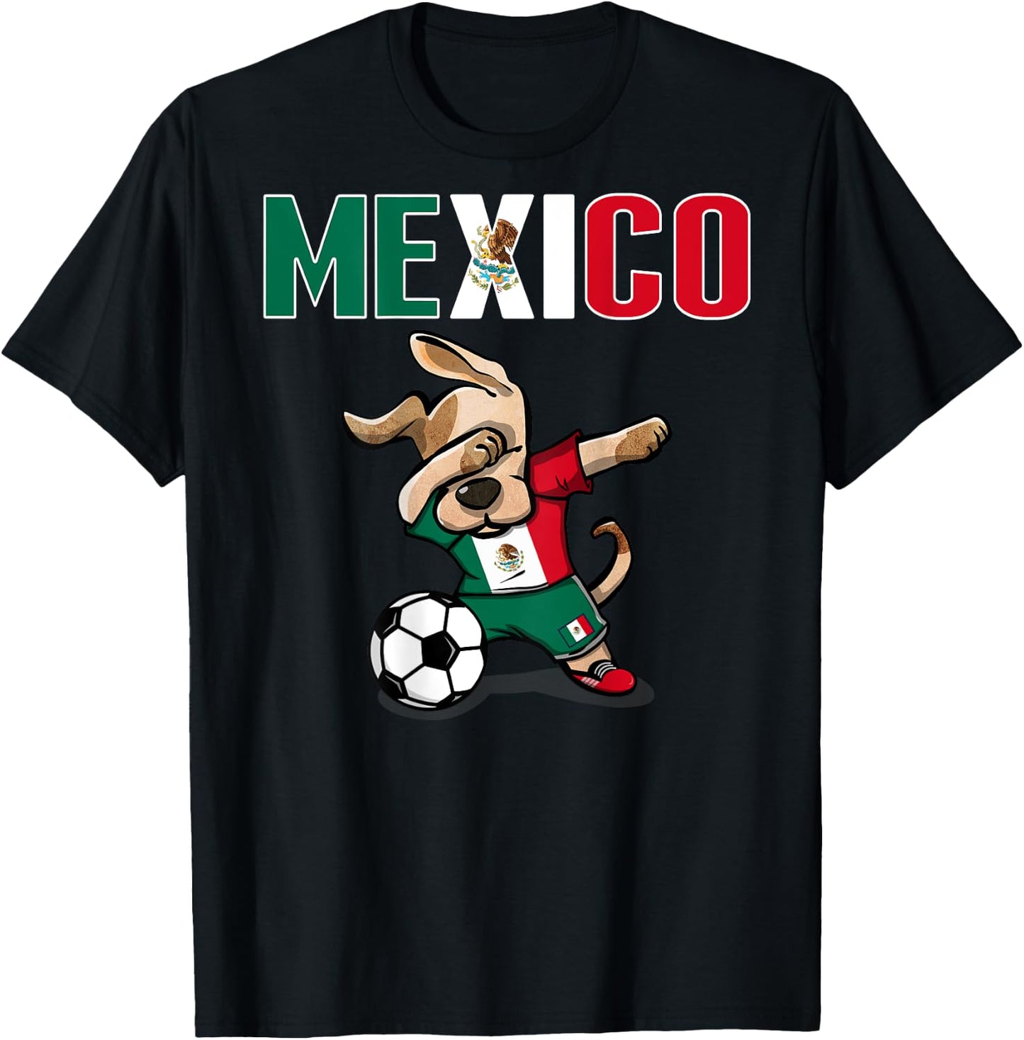 Dabbing Dog Mexico Soccer Lover Jersey Mexican Flag Football Women Kids T-Shirt - T-Shirt | Black