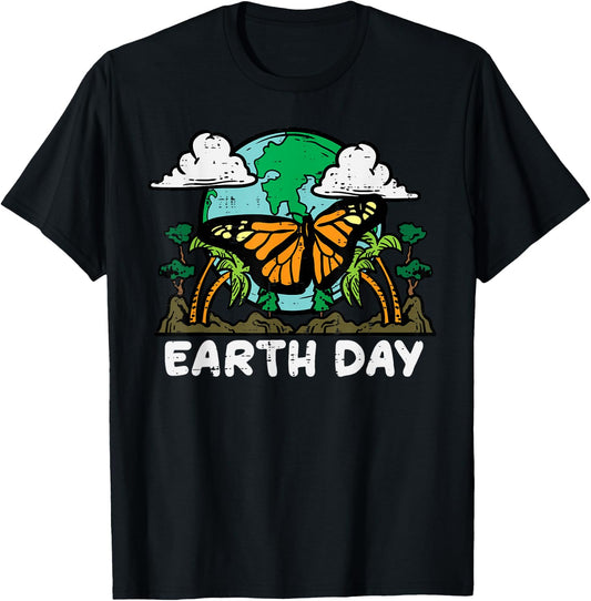 Earth Day Monarch Butterfly Cute Environment Men Women Kids T-Shirt - T-Shirt | Black