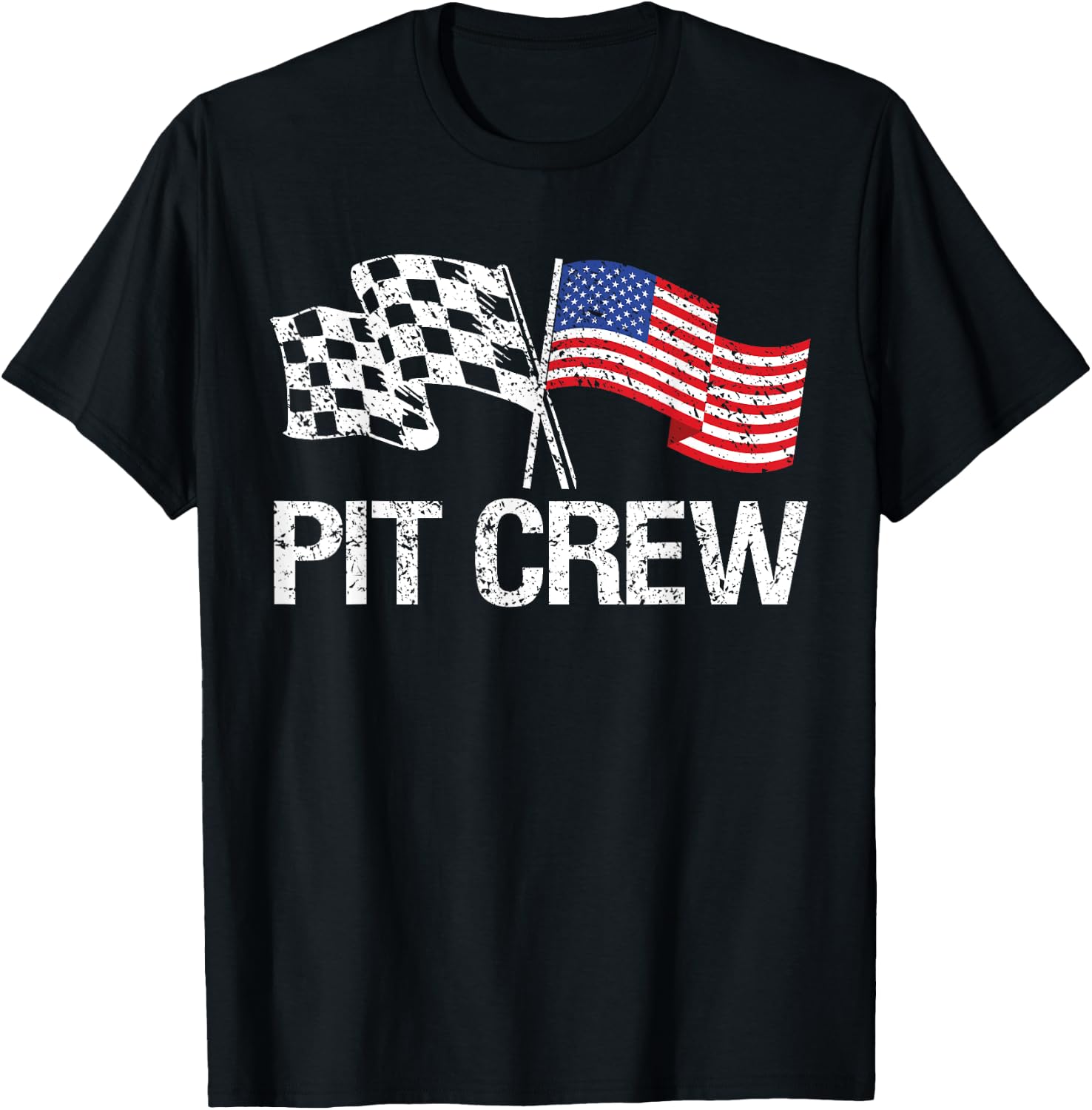Pit Crew for Race Car Parties USA Racing Flag T-Shirt - T-Shirt | Black