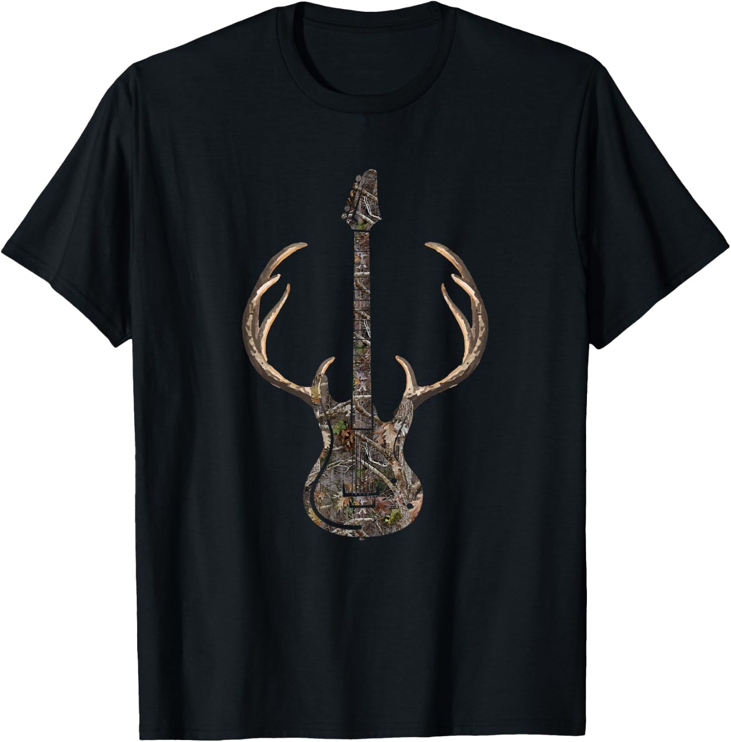 Camouflage Deer Guitar Hunting T-Shirt - T-Shirt | Black