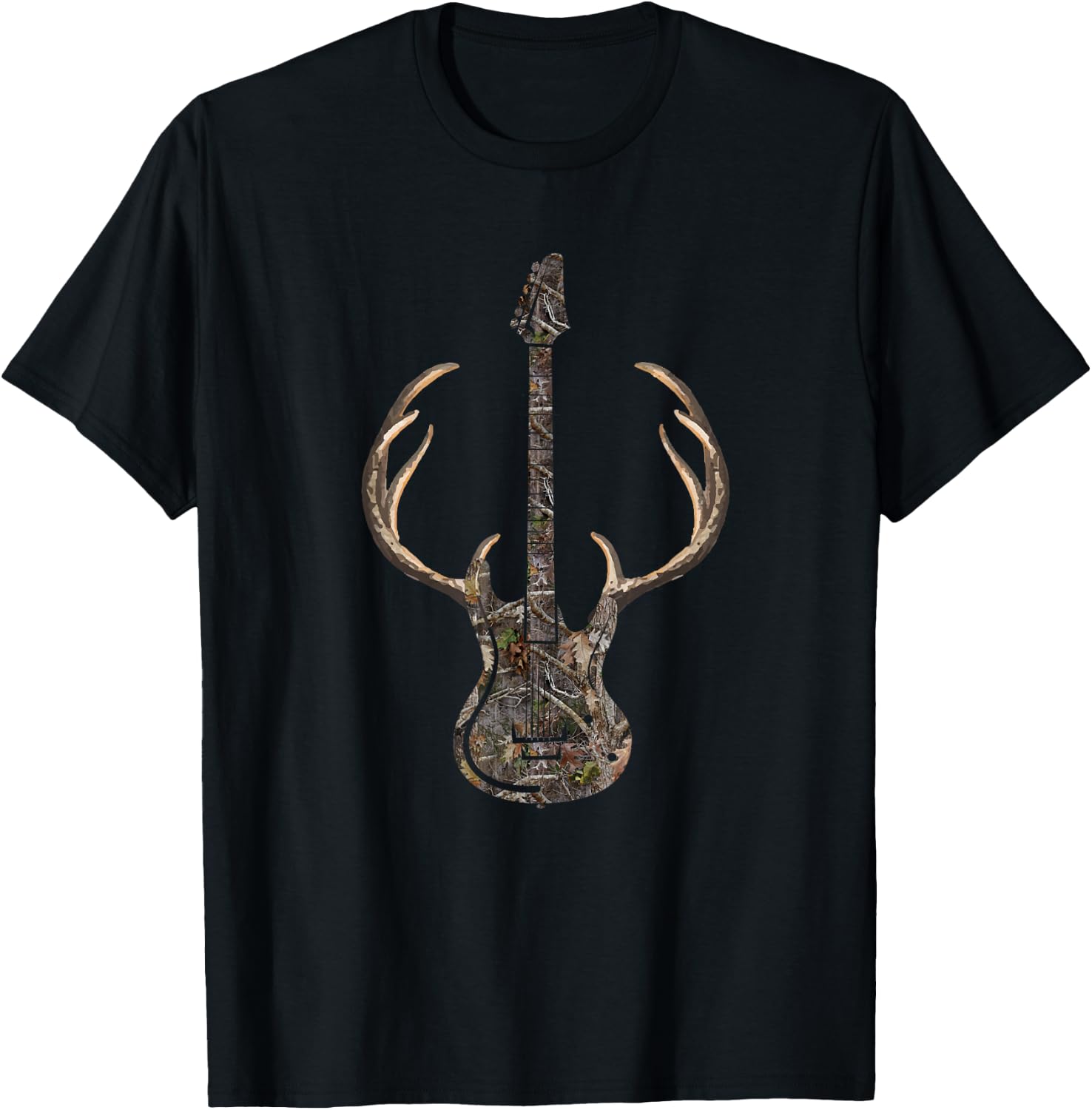 Camouflage Deer Guitar Hunting T-Shirt - T-Shirt | Black