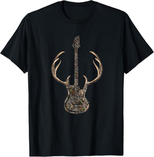 Camouflage Deer Guitar Hunting T-Shirt - T-Shirt | Black
