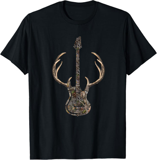 Camouflage Deer Guitar Hunting T-Shirt - T-Shirt | Black