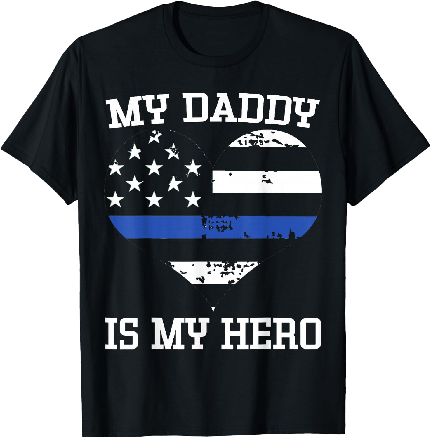 Thin Blue Line Heart Flag Police Officer Support Shirt T-Shirt - T-Shirt | Black