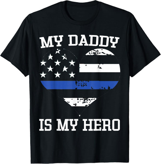 Thin Blue Line Heart Flag Police Officer Support Shirt T-Shirt - T-Shirt | Black