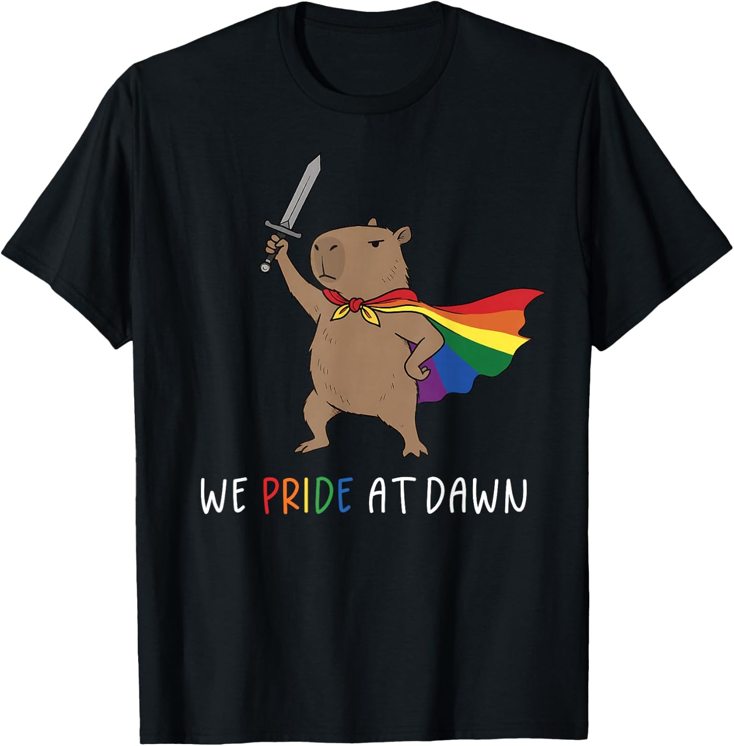 We Pride At Dawn Funny Capybara LGBTQ Ally Support Gay Pride T-Shirt - T-Shirt | Black